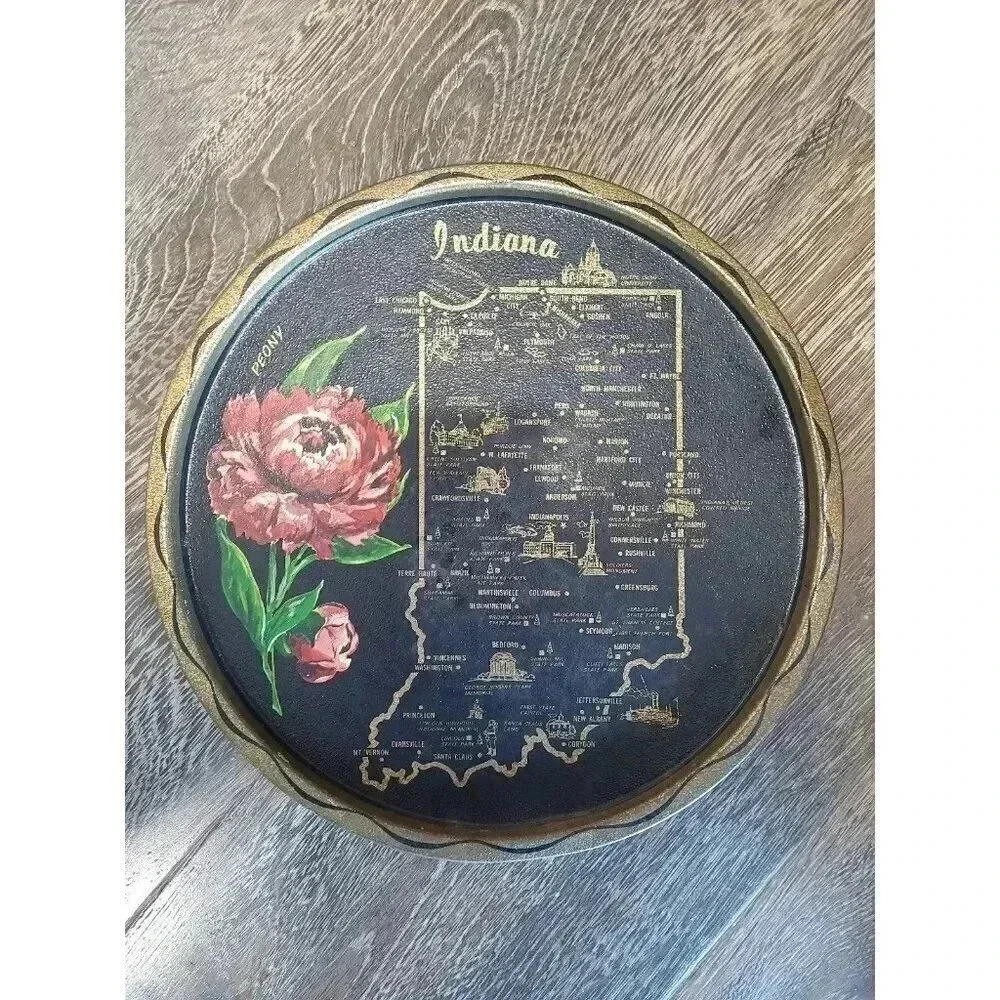Vintage Indiana State collectors tin‎ serving plate